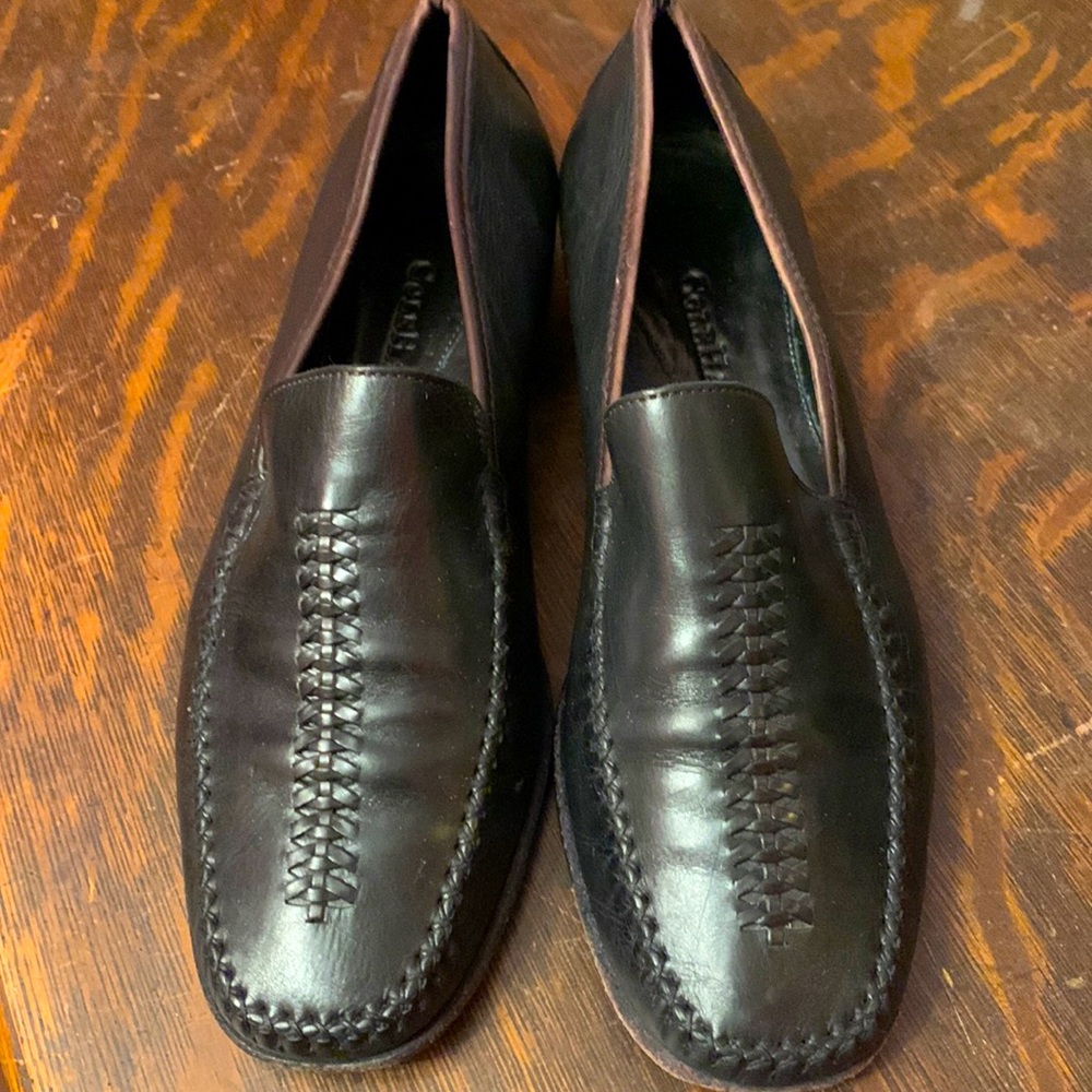 Black leather Cole haan slip on loafers